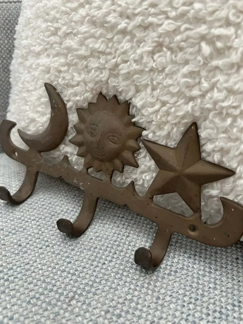 Vintage Brass Celestial Sun Moon and Star Wall Hook Hanger